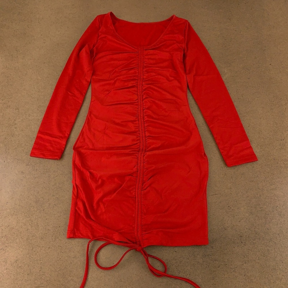 XXTAXN Women's Size Medium Red Sexy V Neck Long Sleeve Bodycon Mini Dress NWT